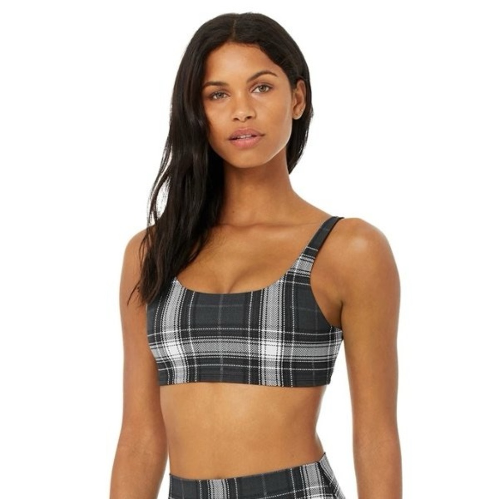 ALO Women Sports Bra Size XS Black Vapor Legacy Plaid Yoga